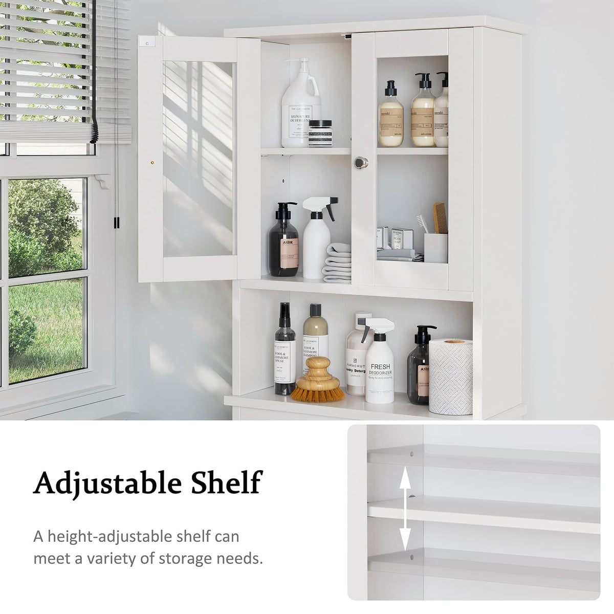 Over The Toilet Storage Cabinet with Tempered Glass Doors F880051