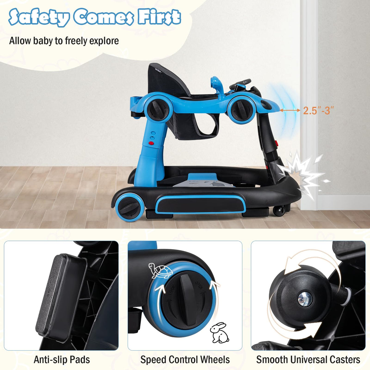 Foldable Baby Walker with Canopy and Wheels X6288