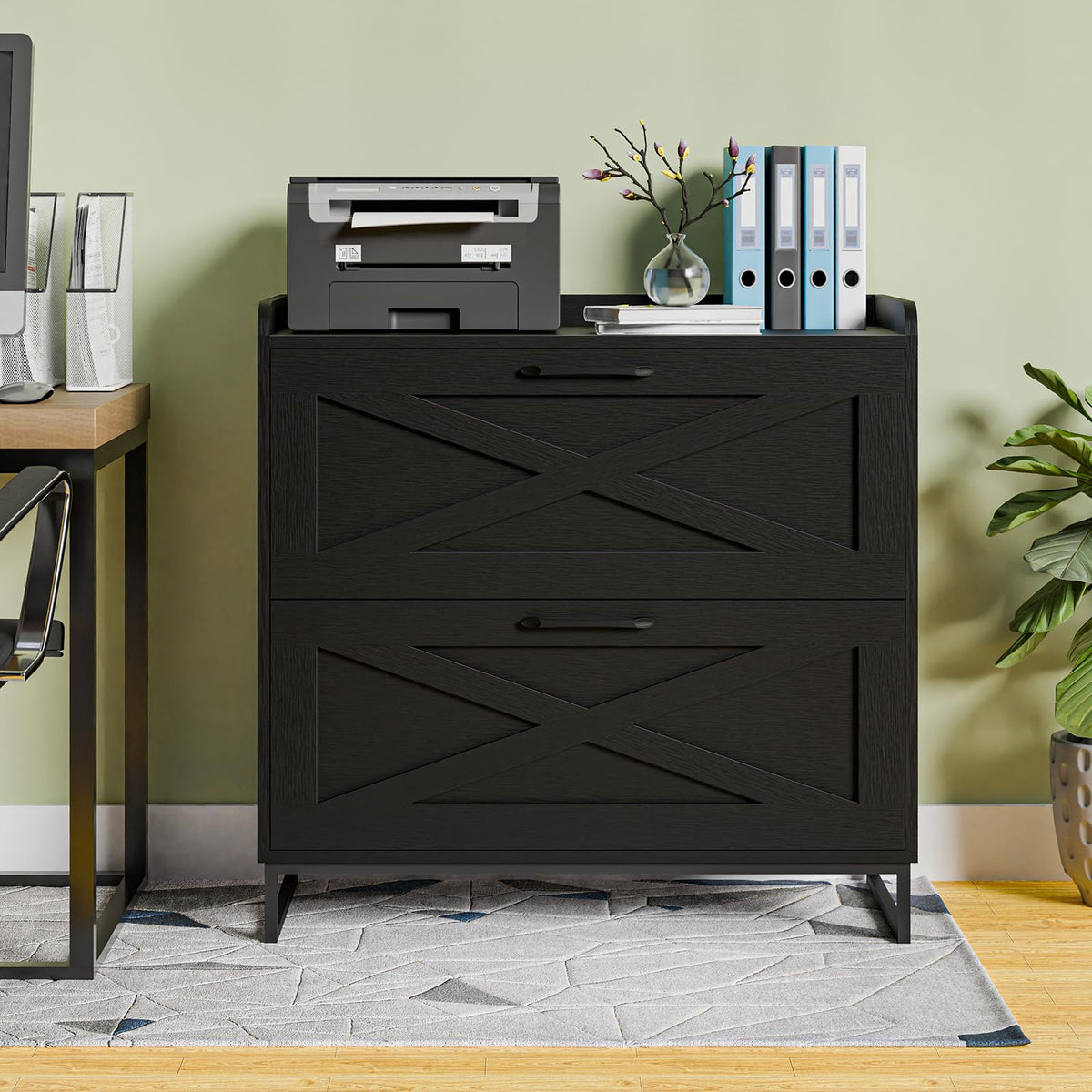 2 Drawer Black File Cabinet with Charging Station A46570