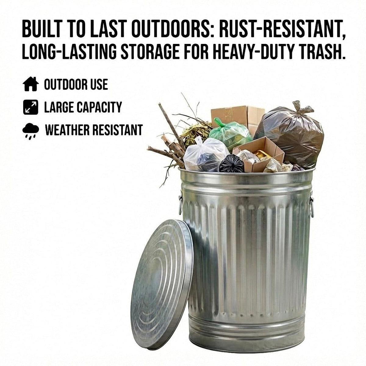 31 Gallon Galvanized Steel Metal Trash Can with Locking Lid W575784