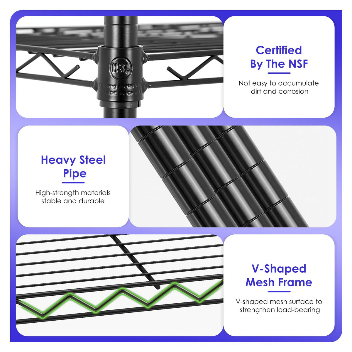 6-Tier Black Wire Shelf with Wheels P6361