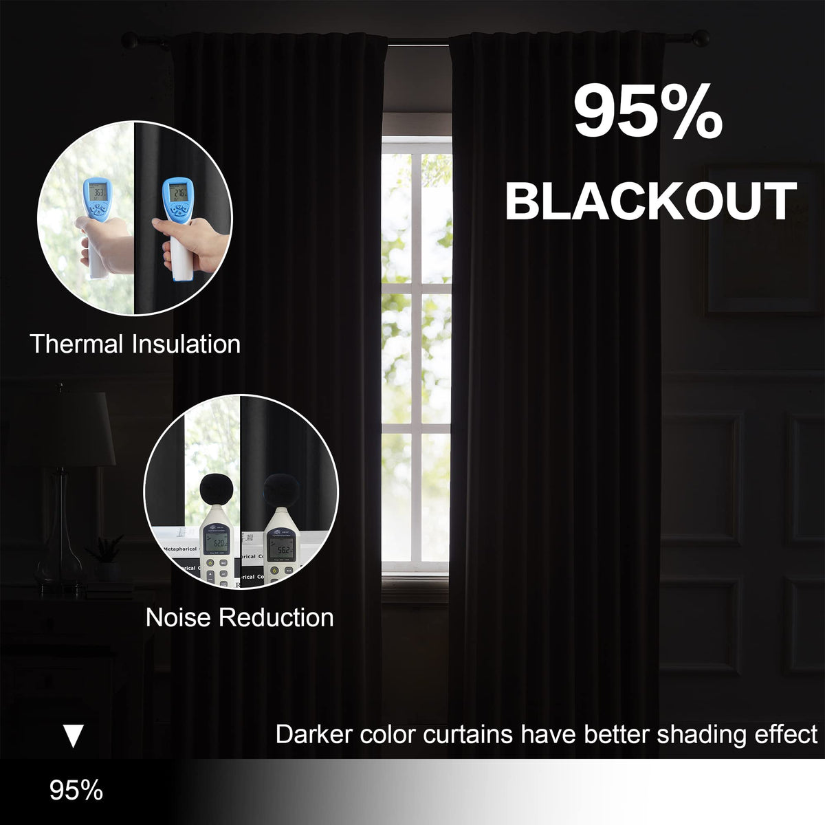 Black 102 Inches Long 2 Panels Blackout Curtains L31468