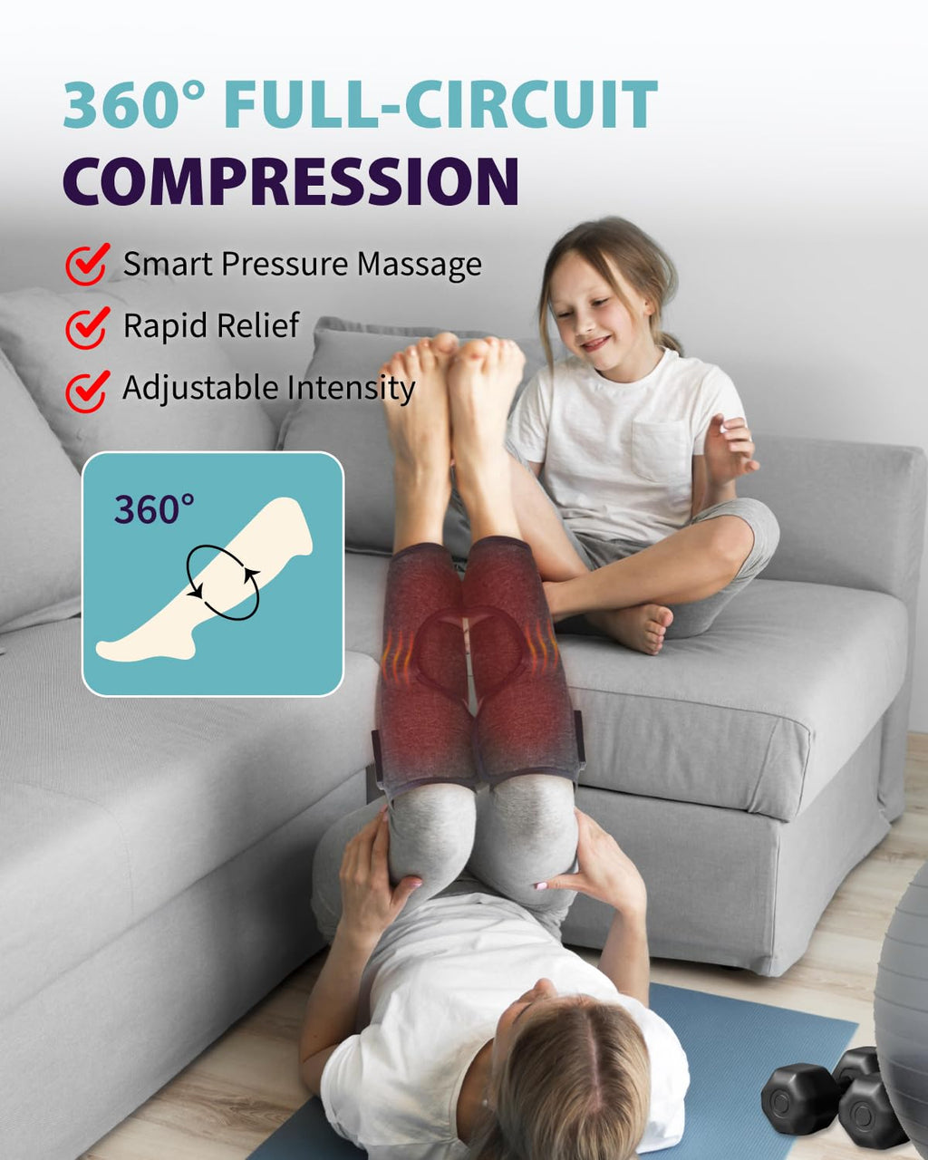 Wireless Air Compression Leg Massager with Heat, 4 Modes, Set of 2 P5860