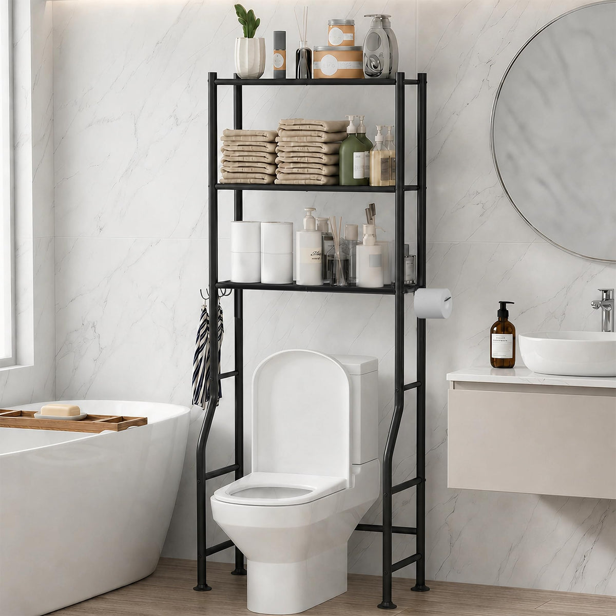 3-Tier Over Toilet Storage, Black V6419