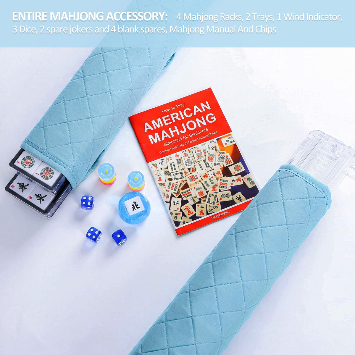 166 White Mahjong Tile Set with 4 Racks and Blue Carrying Bag O16020