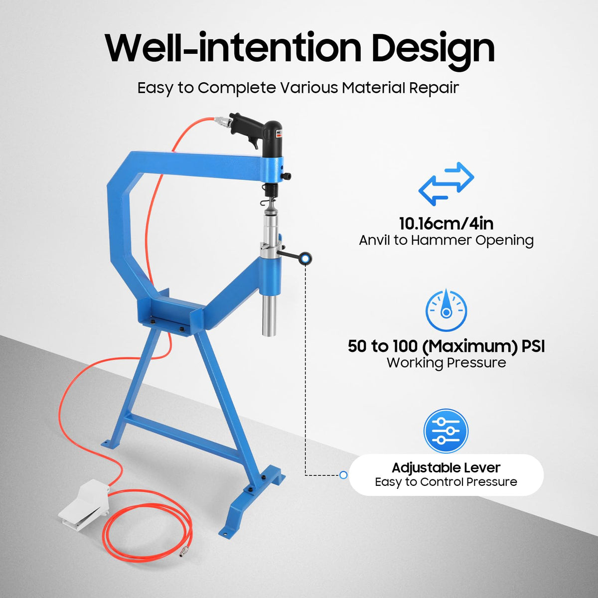 Pneumatic Planishing Hammer 4'' Throat 50-100PSI with Anvil K524