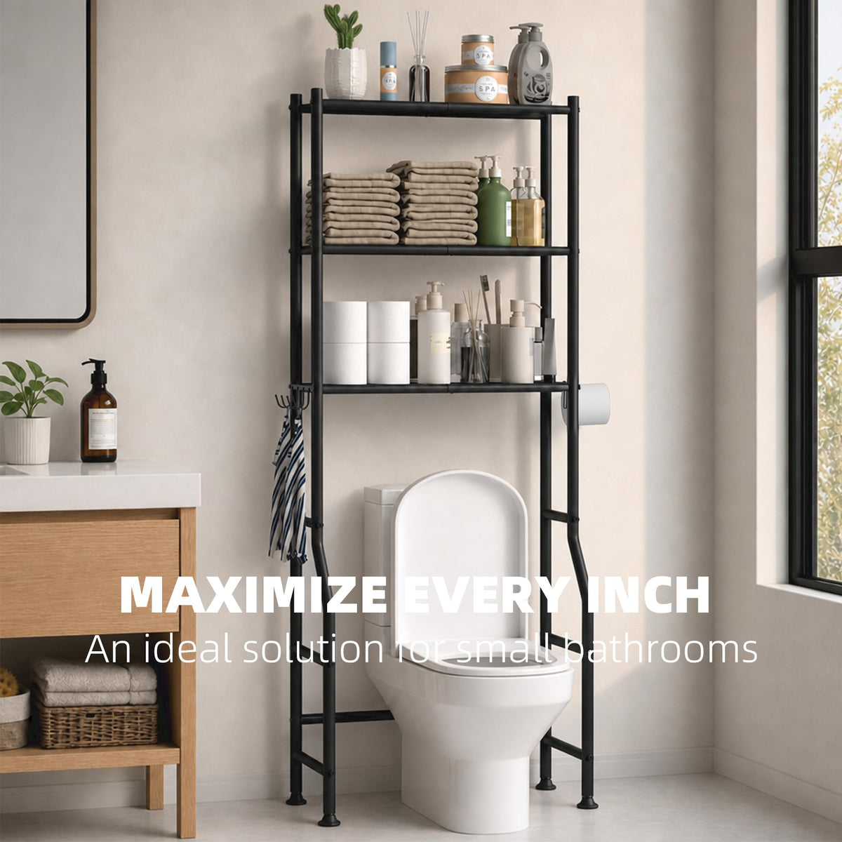 3-Tier Over Toilet Storage, Black V6419