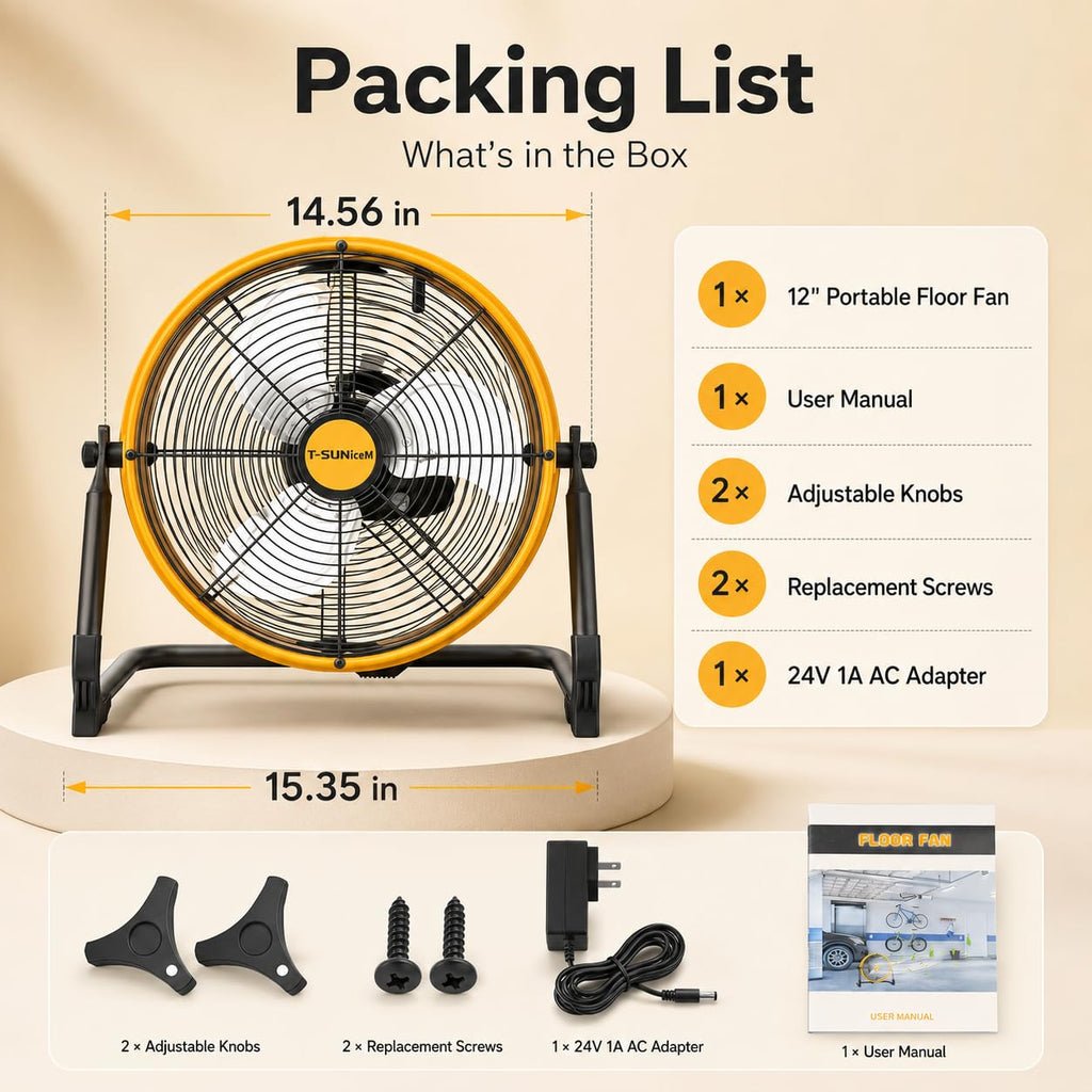12" Battery Powered Cordless Floor Fan H368
