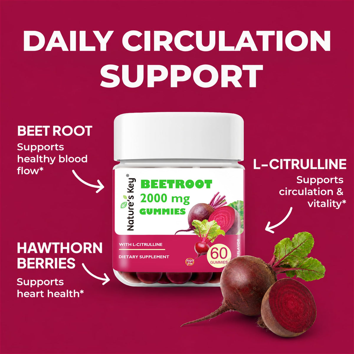Beet Root Gummies 60 Count Vegan Non-GMO Gluten Free M262716