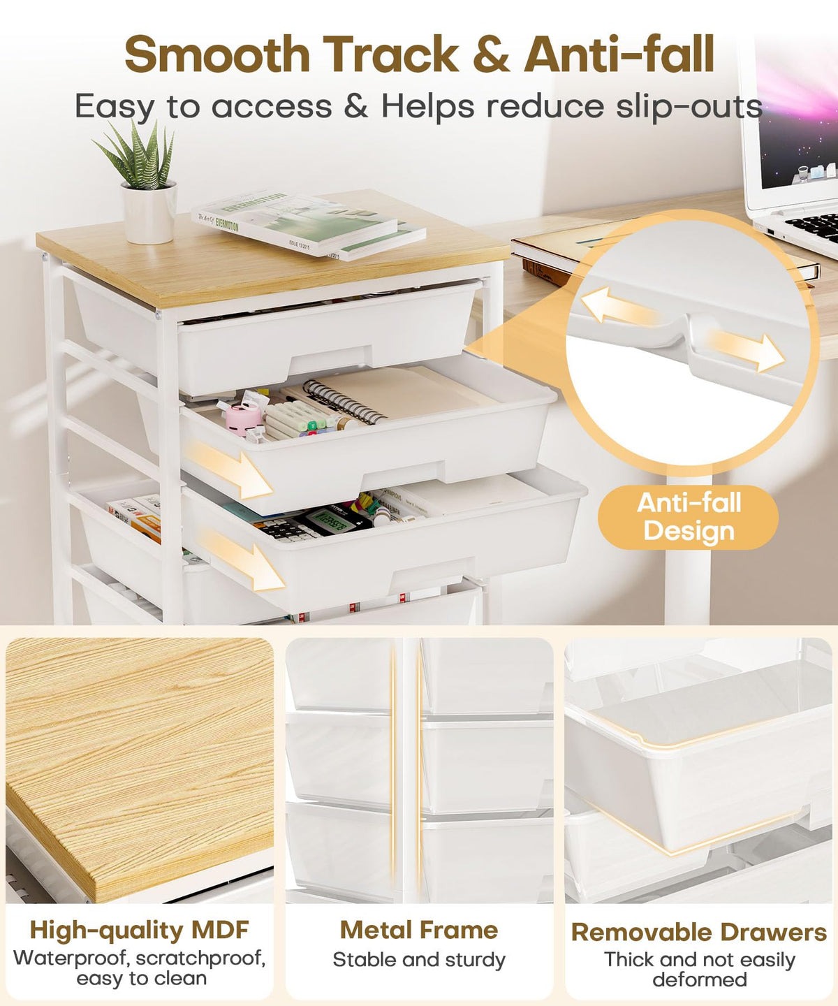 Rolling Storage Drawer Cart 8 Drawer Lockable Wheels J52647