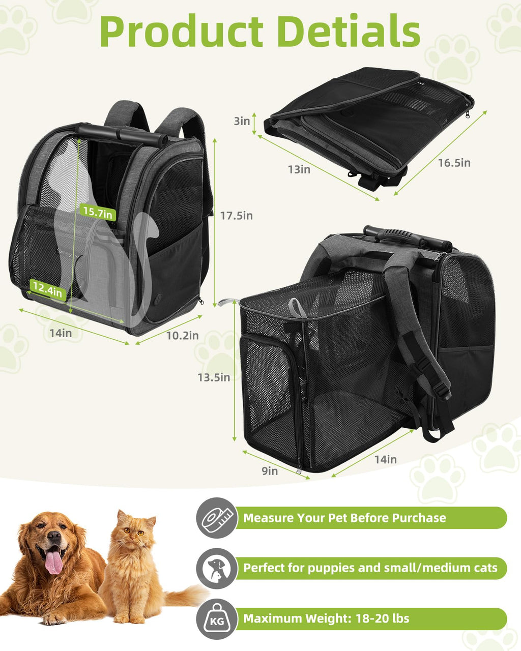 Expandable Breathable Mesh Cat Dog Carrier Backpack B5495