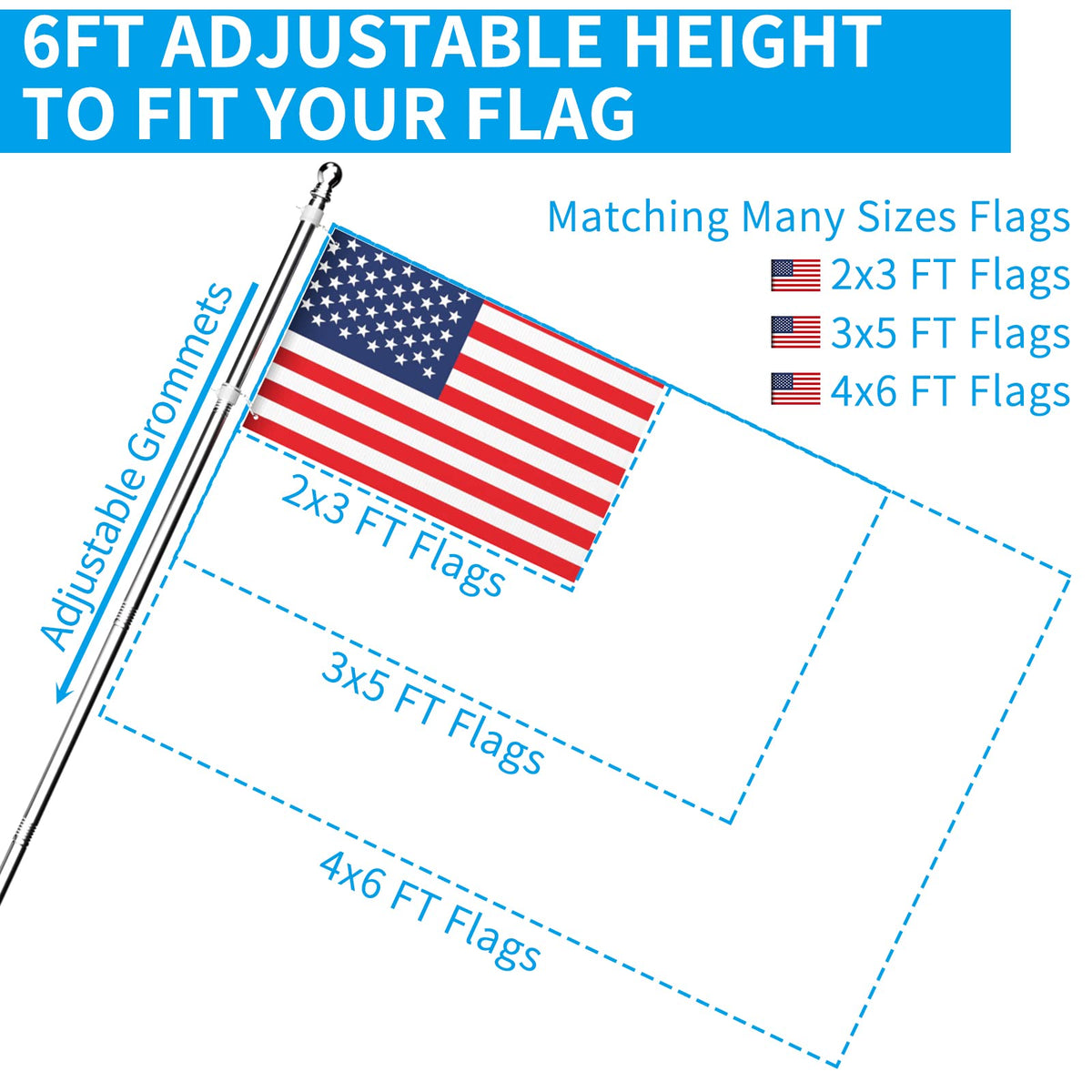 6 FT Stainless Steel Tangle Free Flag Pole Kit Z25500