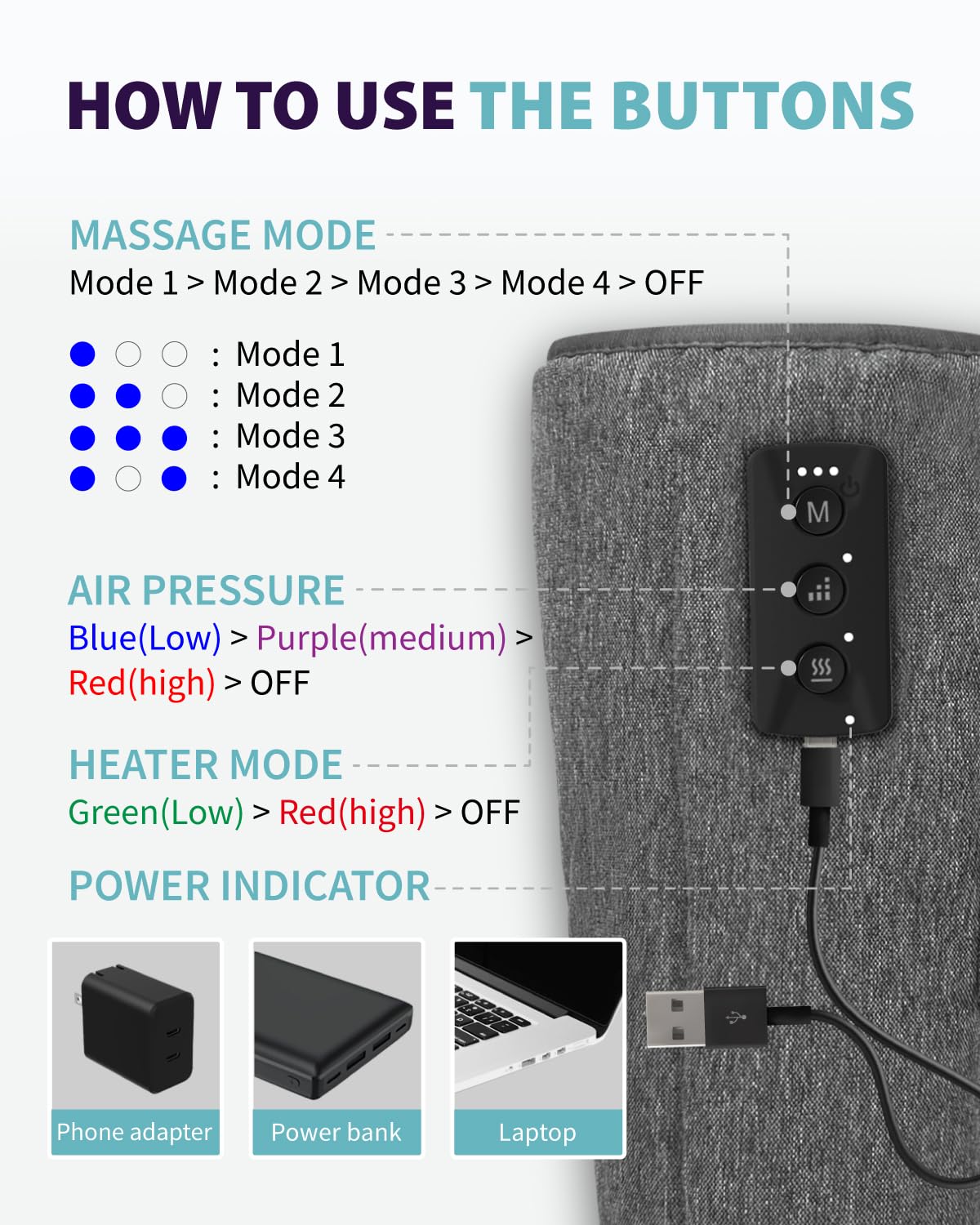 Wireless Air Compression Leg Massager with Heat, 4 Modes, Set of 2 P5860