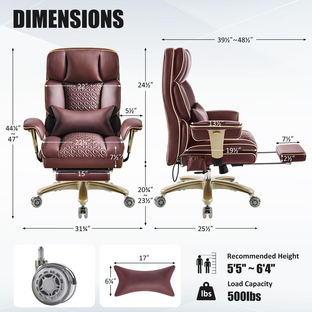 Brown Ergonomic PU Leather Executive Office Chair with Footrest L596