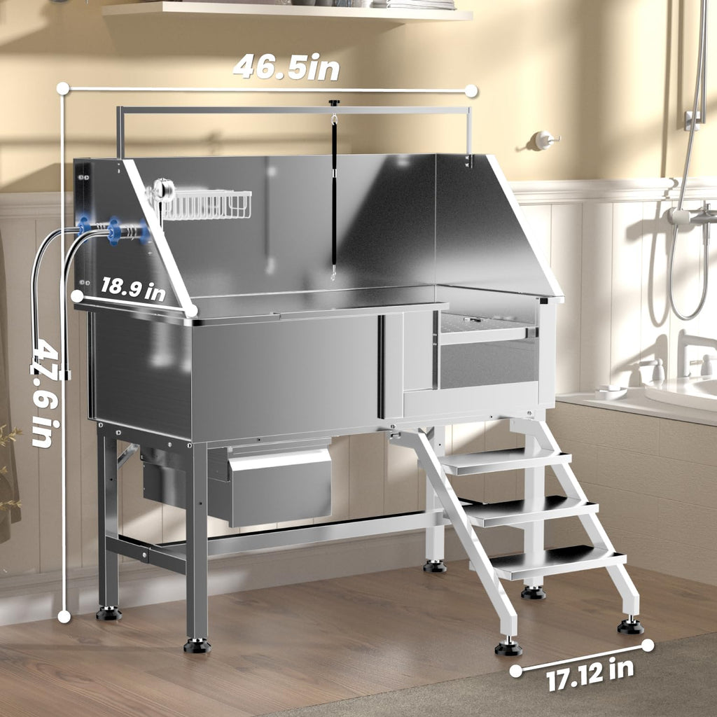 46" Stainless Steel Dog Washing Station with Storage Drawer M23848