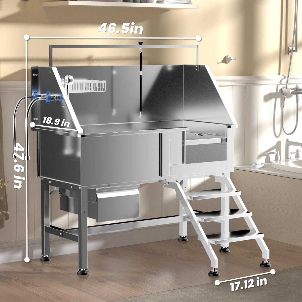 46" Stainless Steel Dog Washing Station with Storage Drawer M23848