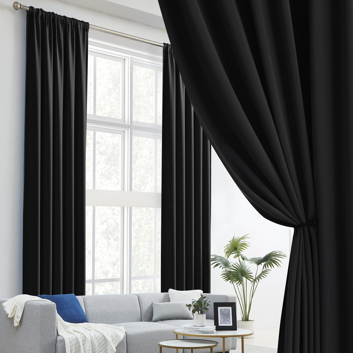 Black 102 Inches Long 2 Panels Blackout Curtains L31468