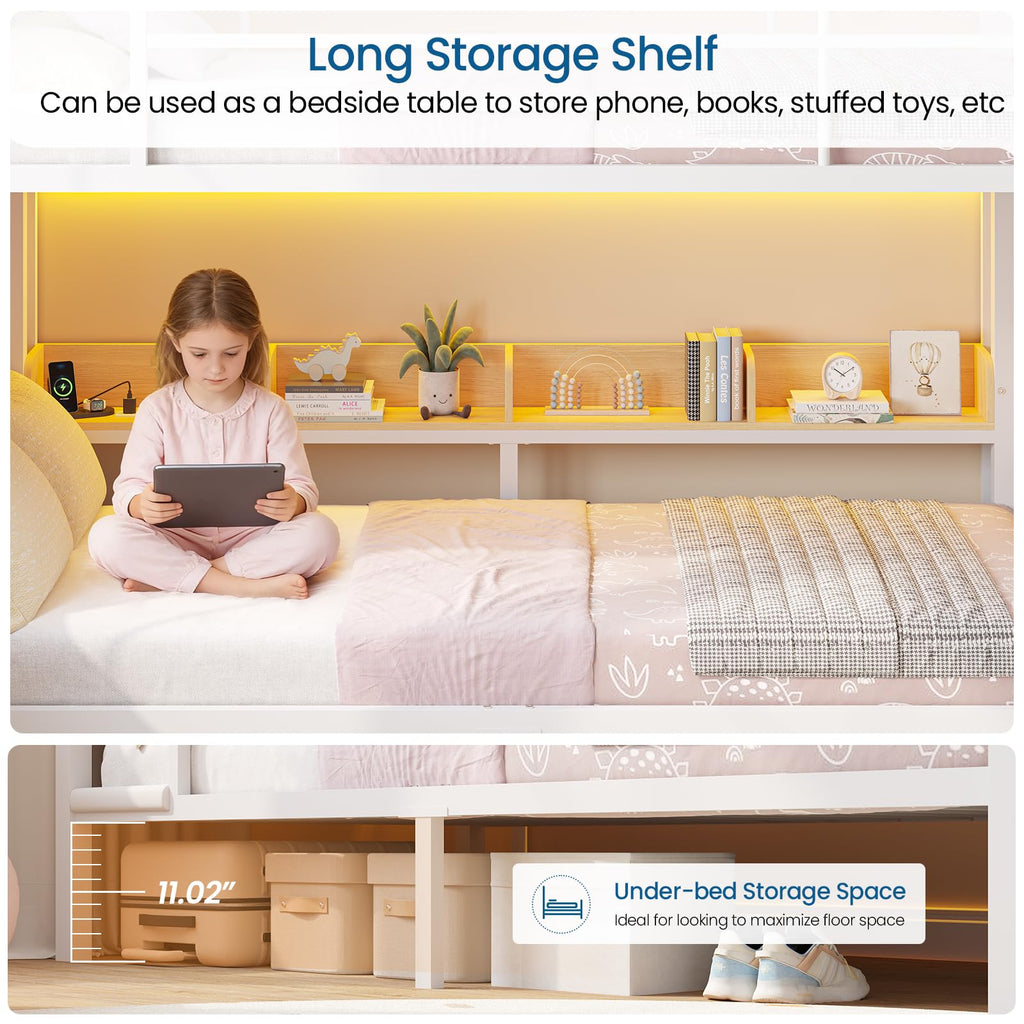 Twin Over Twin Bunk Bed with 6 Storage Drawers, Shelves, LED Lights and Ladder X28361