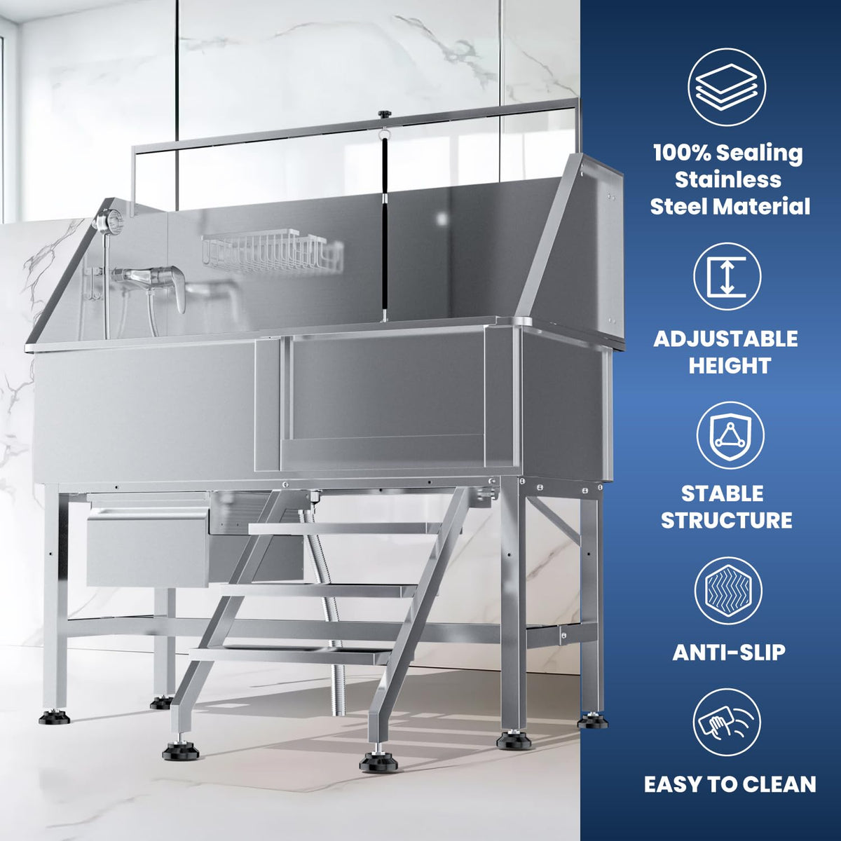 46" Stainless Steel Dog Washing Station with Storage Drawer M23848