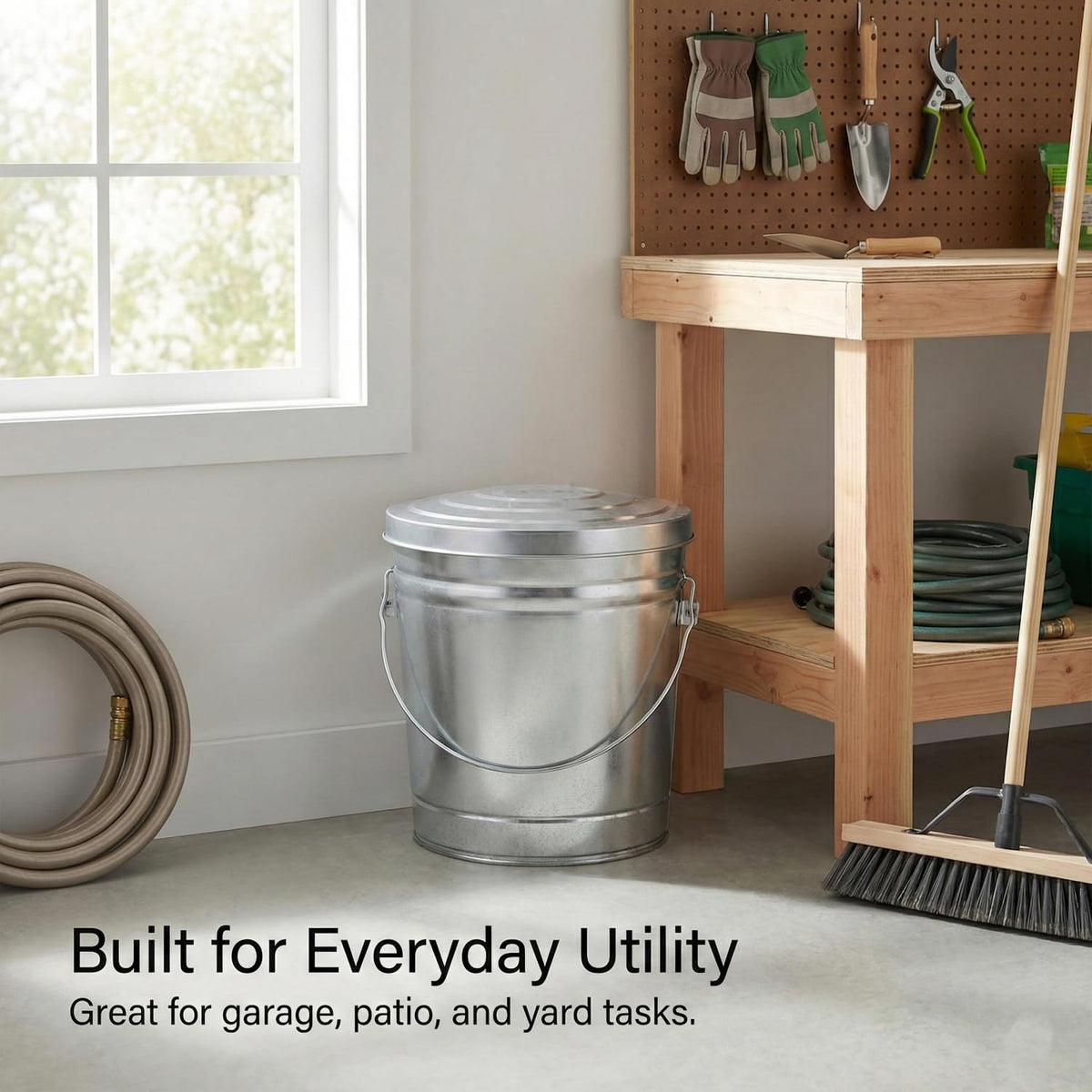 31 Gallon Galvanized Steel Metal Trash Can with Locking Lid W575784