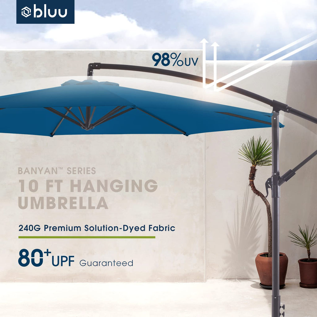 10 FT Patio Offset Umbrella with Infinite Tilt, Crank & Cross Base E7623