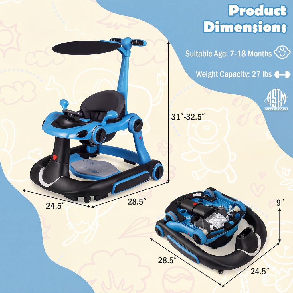 Foldable Baby Walker with Canopy and Wheels X6288