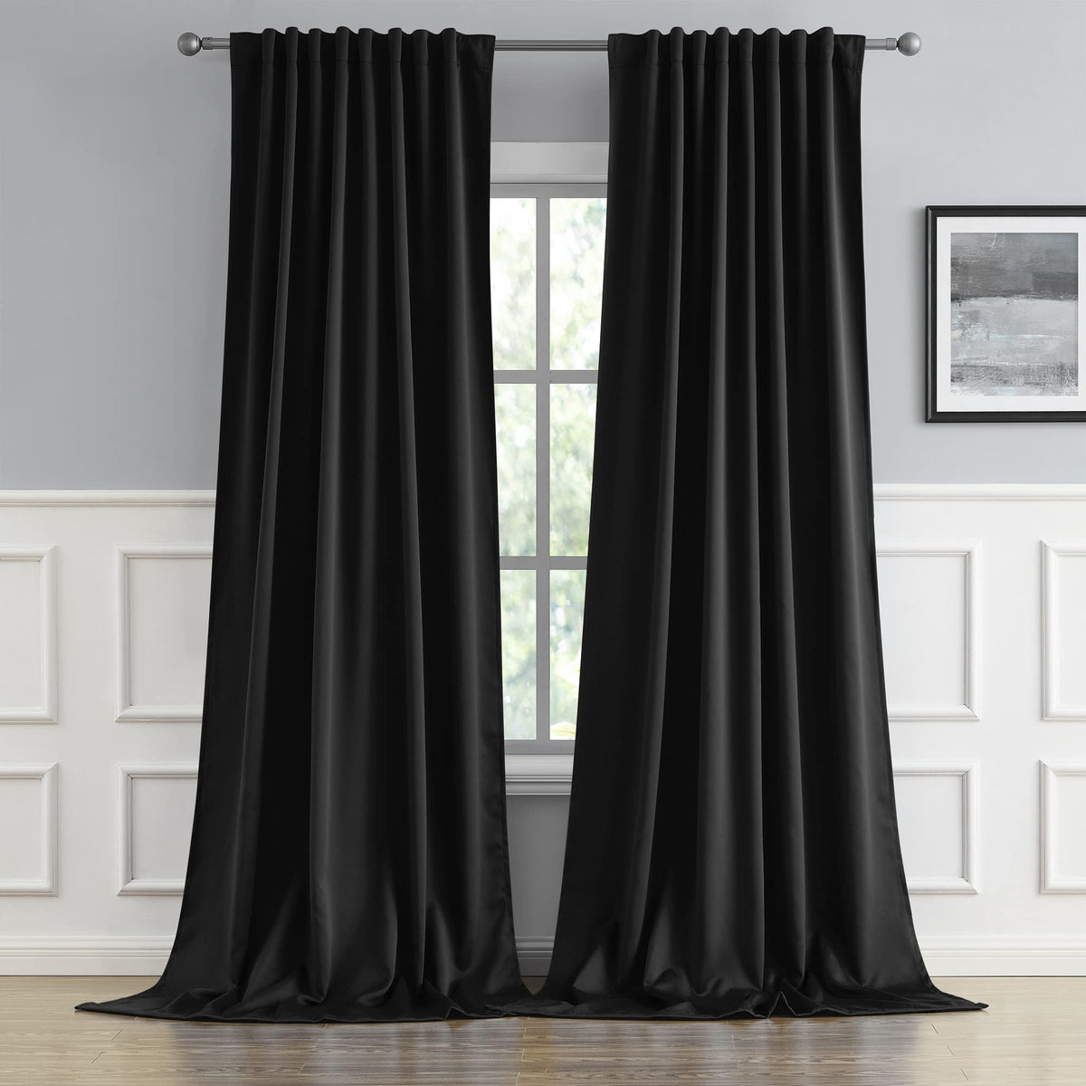Black 102 Inches Long 2 Panels Blackout Curtains L31468