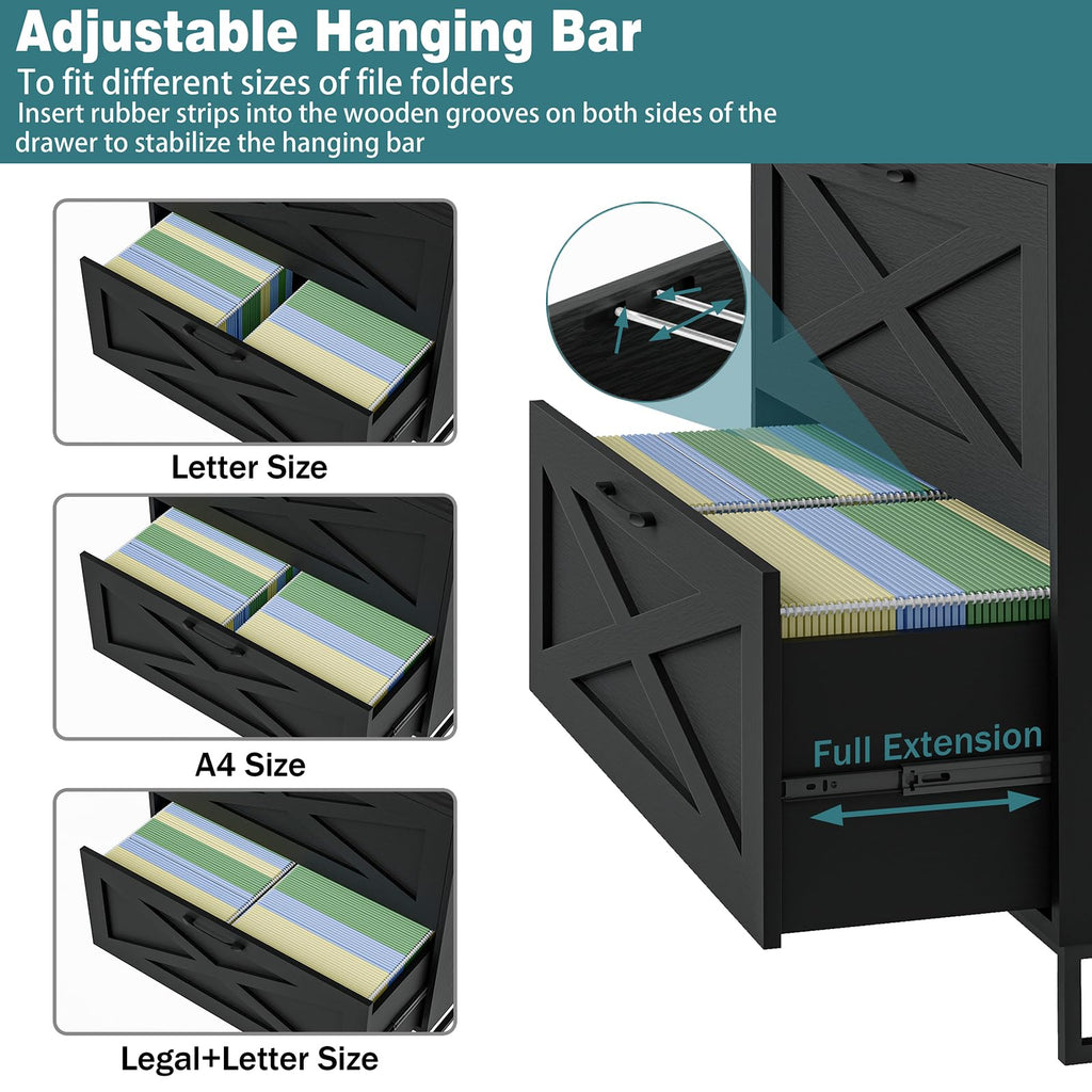 2 Drawer Black File Cabinet with Charging Station A46570