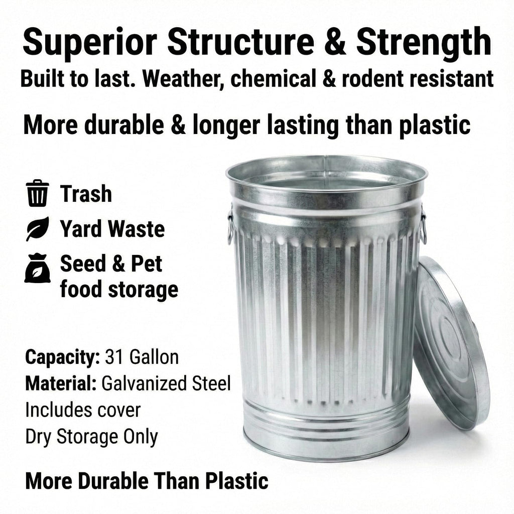 31 Gallon Galvanized Steel Metal Trash Can with Locking Lid W575784