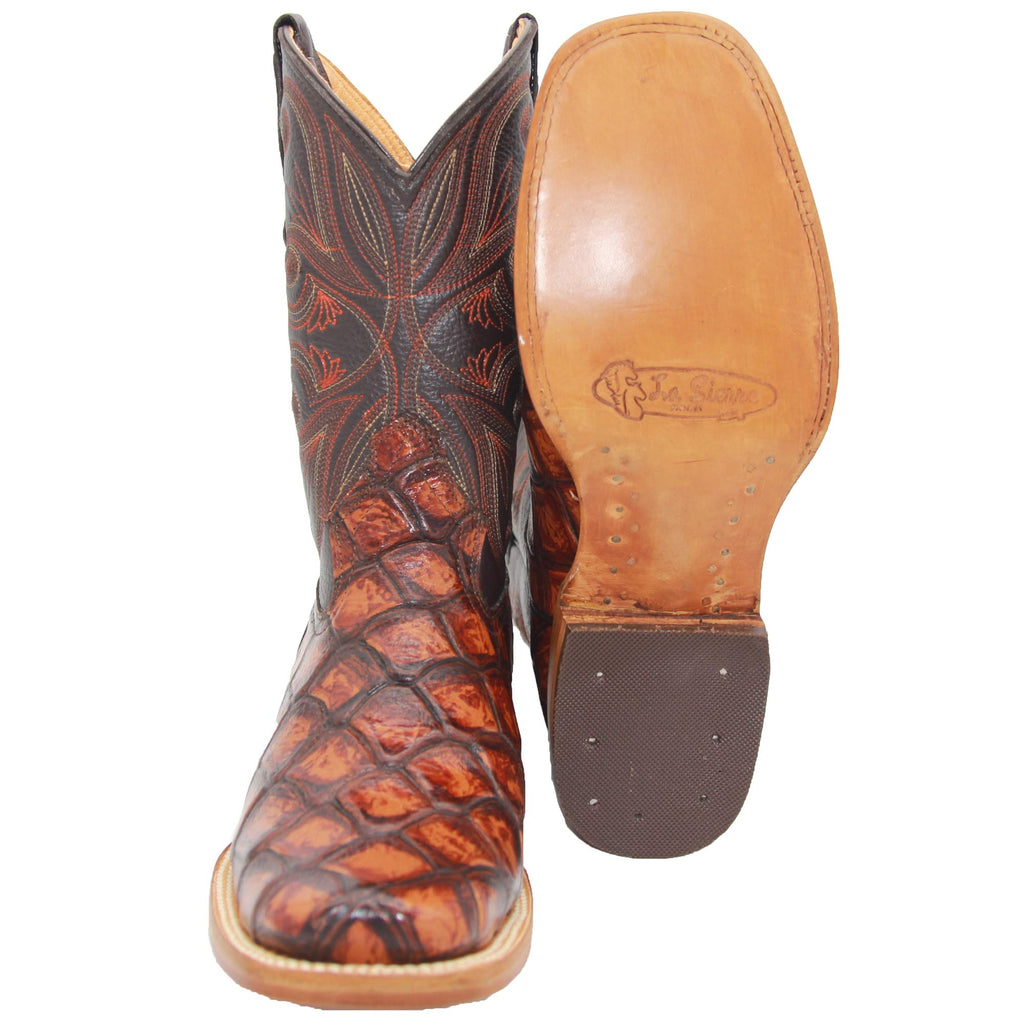 Leather Pirarucu Fish Print Western Boots T979005