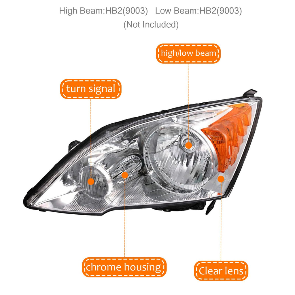 Halogen Headlight Assembly with Chrome Housing Amber Reflector T6826