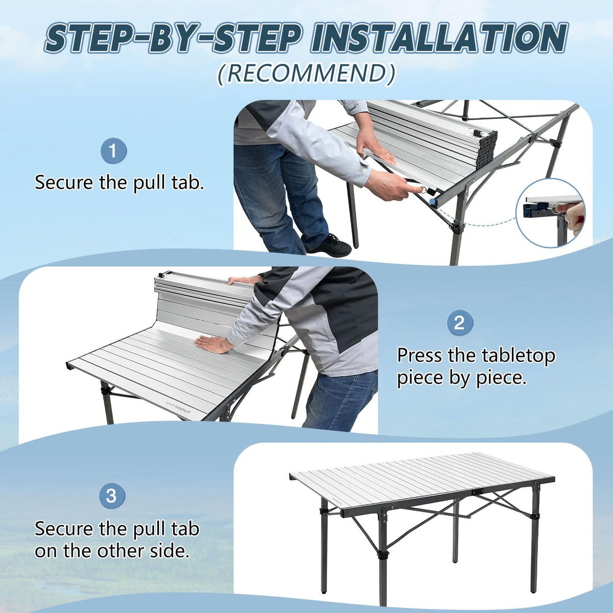 29.9" Tall Folding Camping Table for 2-6 Person, 54.7" Large Aluminum Foldable Roll-up Table Outdoor with Carry Bag for Picnic, Camp, Sturdy, Backyard, Patio F59214