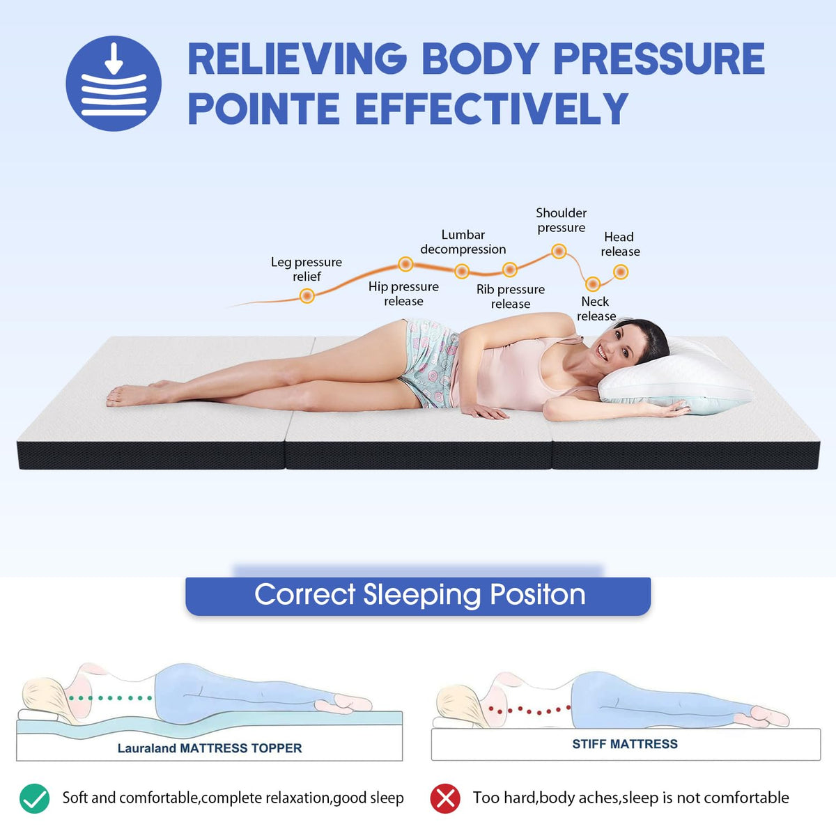 3" Tri Folding Memory Foam Mattress Queen Medium Firm G9451