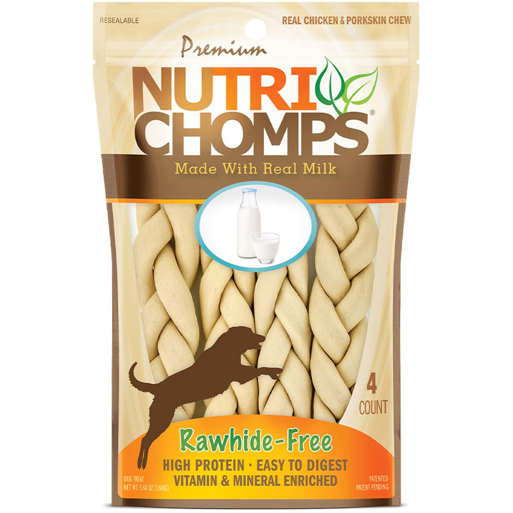 Rawhide Free Dog Chews, Milk Flavor, 6in Braids, 4ct W978800