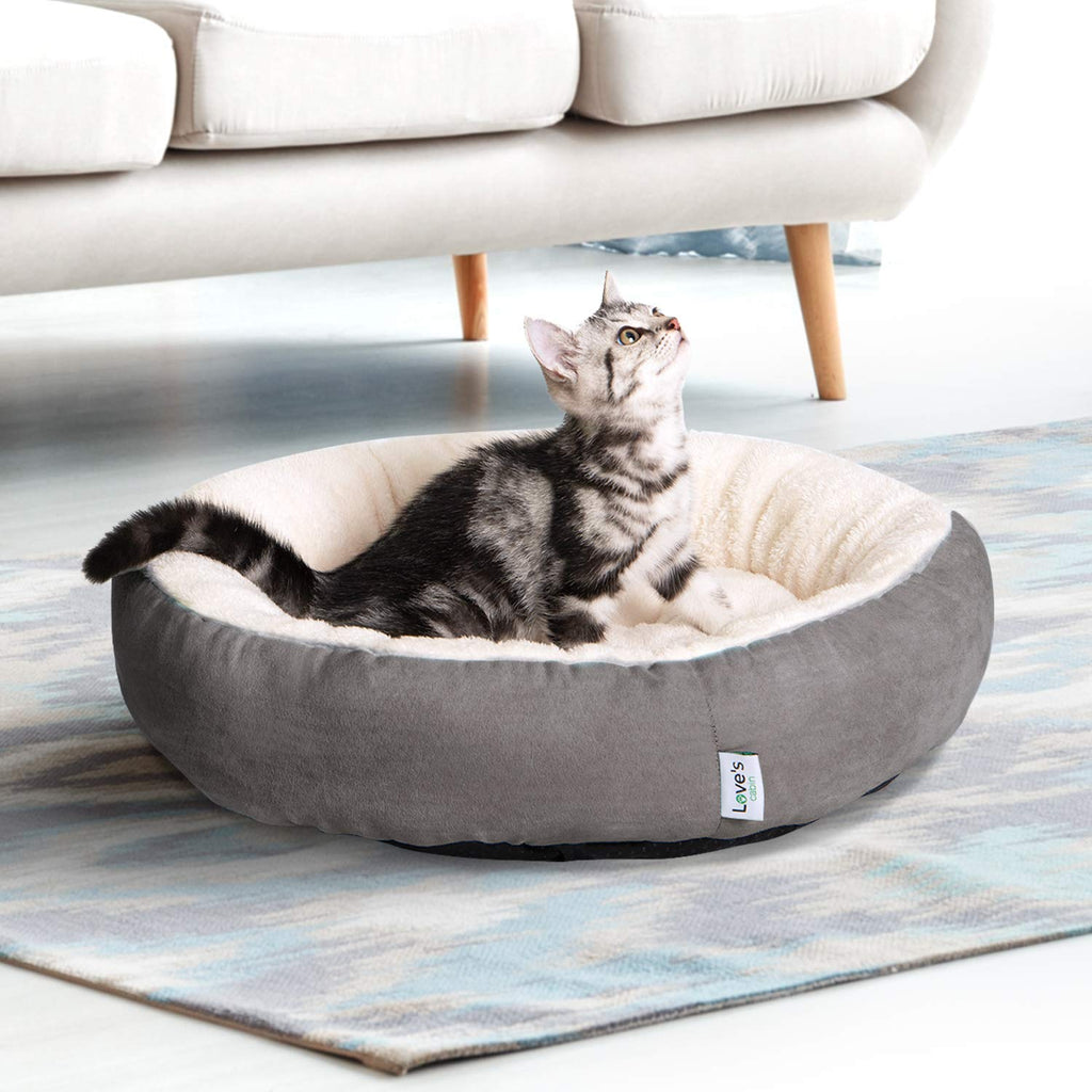 Round Donut Cat and Dog Cushion Bed, 20in Washable Gray Q632063