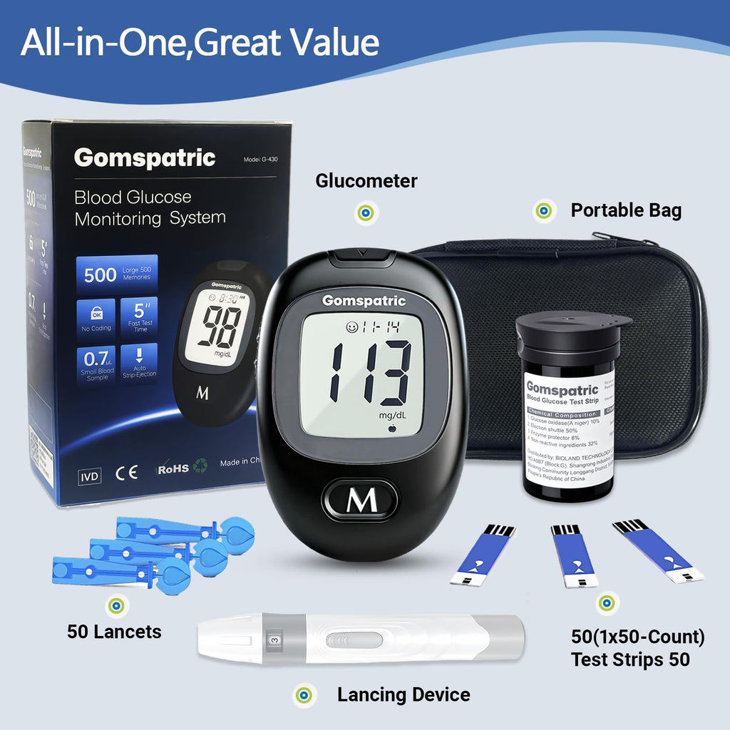 Blood Glucose Monitor Kit with 50 Test Strips and 50 Lancets A9144
