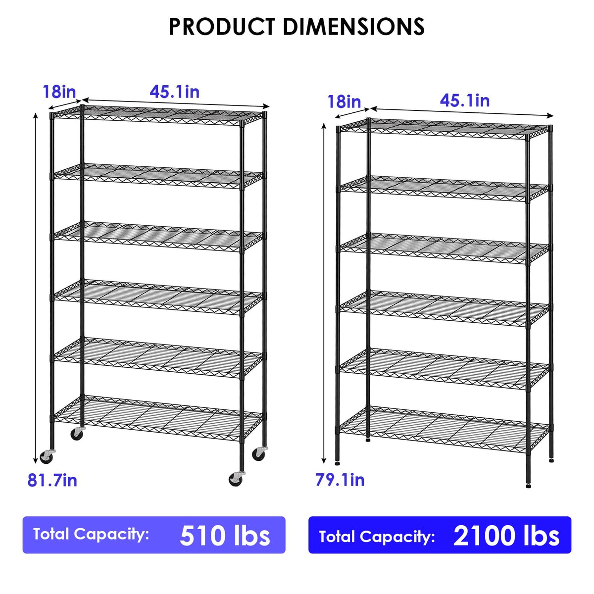 6-Tier Black Wire Shelf with Wheels P6361