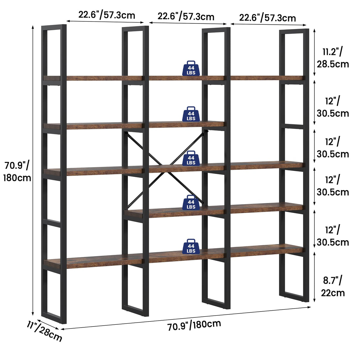 5 Tier Wood and Metal Bookshelf D255693