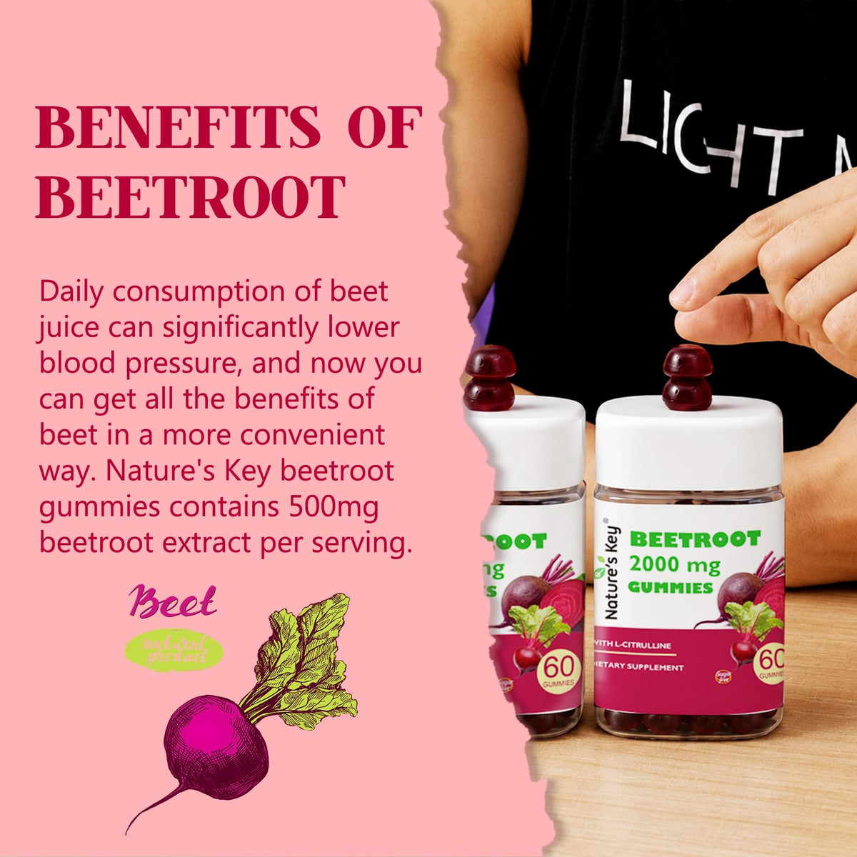 Beet Root Gummies 60 Count Vegan Non-GMO Gluten Free M262716