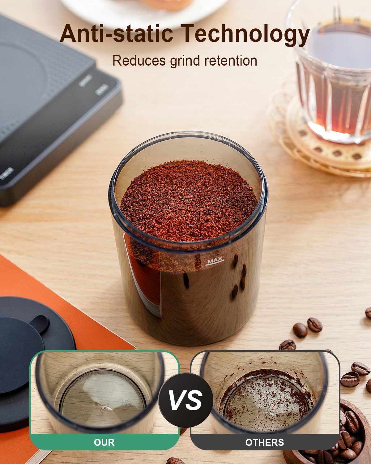 Conical Burr Coffee Grinder with Scale, 31 Grind Settings, Stainless Steel, Black W626
