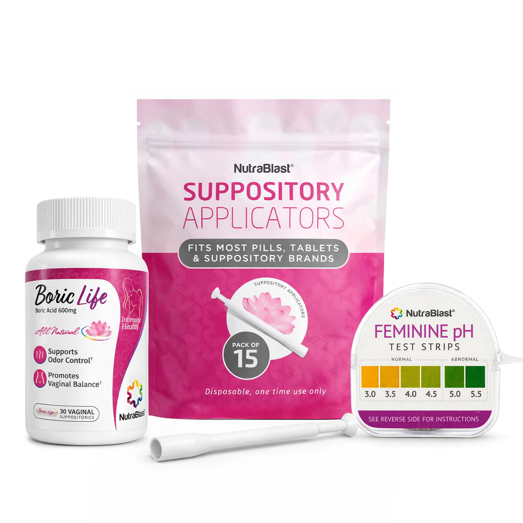 Boric Acid Suppositories 600mg 30 Count with Applicators and pH Test Strips H1535