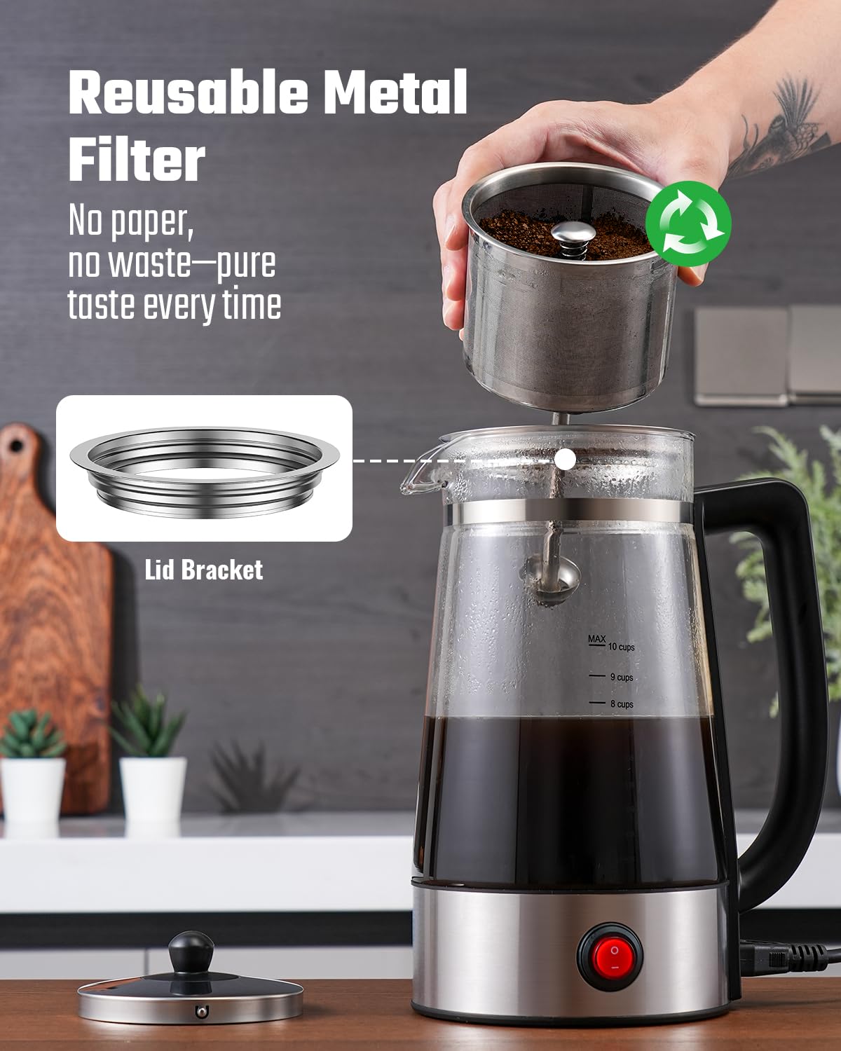 10-Cup Electric Percolator Coffee Pot with Borosilicate Carafe C654576