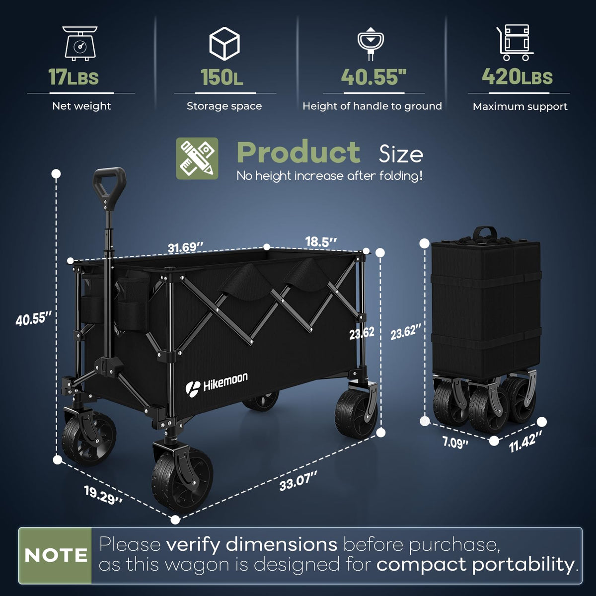 150L Collapsible Wagon with Big Wheels R5336