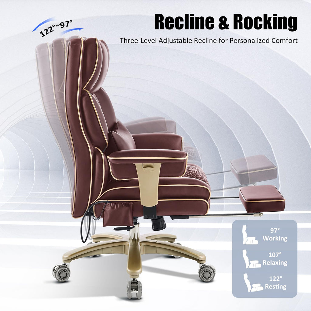 Brown Ergonomic PU Leather Executive Office Chair with Footrest L596