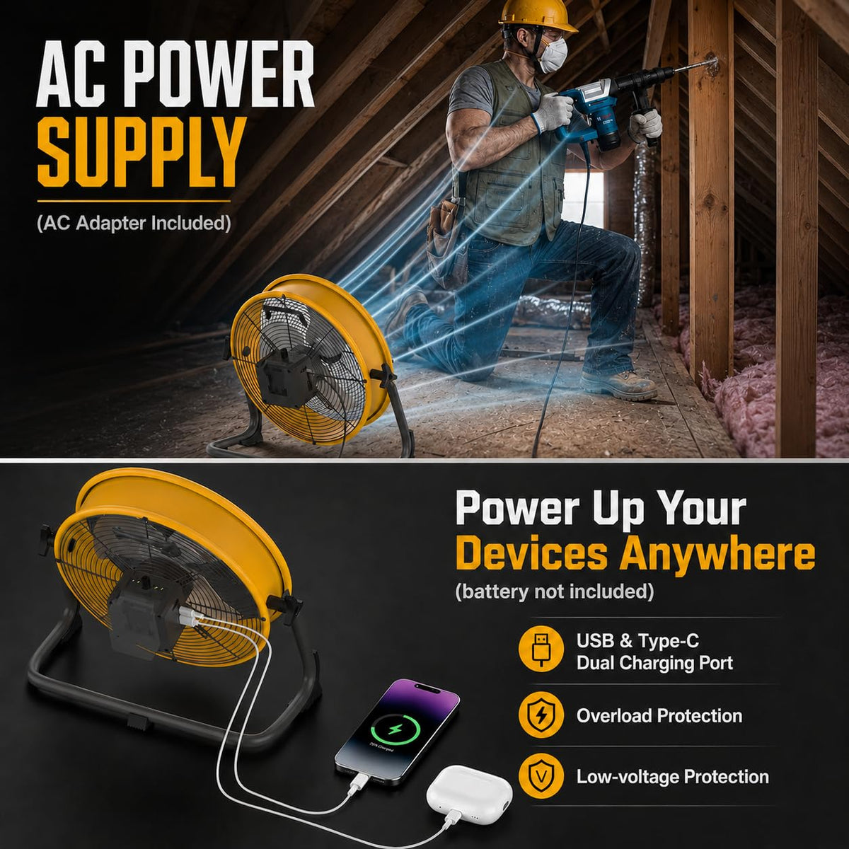 12" Battery Powered Cordless Floor Fan H368