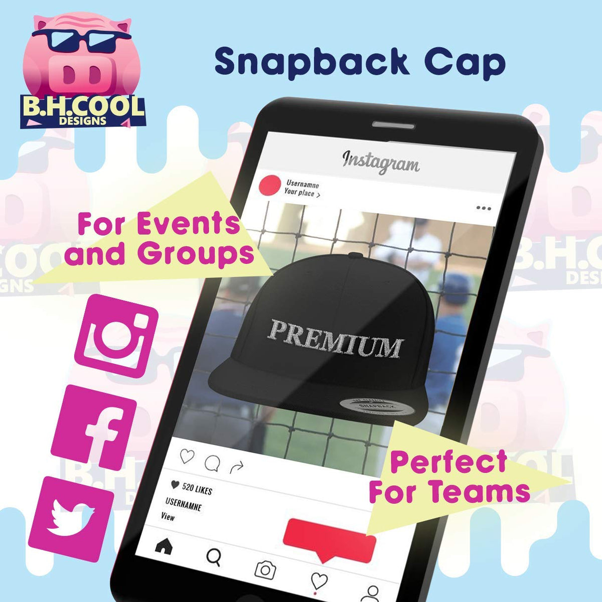 Structured Flat Bill Snapback Cap W12657