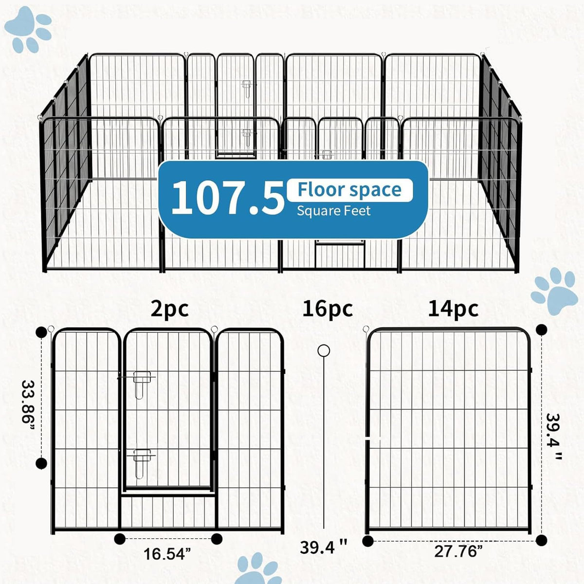 40 Inch 16 Panels Metal Dog Playpen N20261