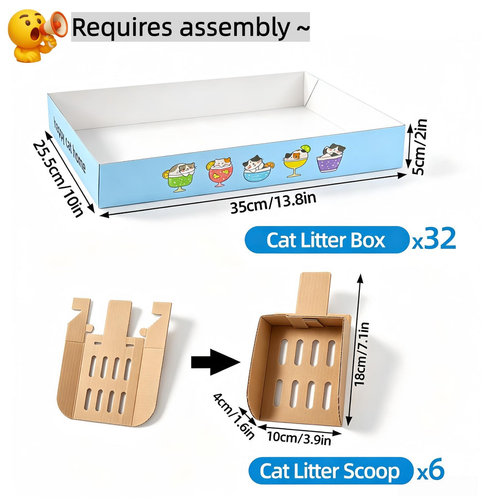 32 Pack Disposable Cat Litter Box with 6 Scoops N5132