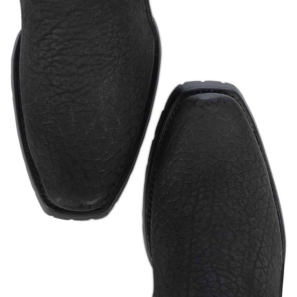 Dark gray Leather Side Zipper Western Boots M360