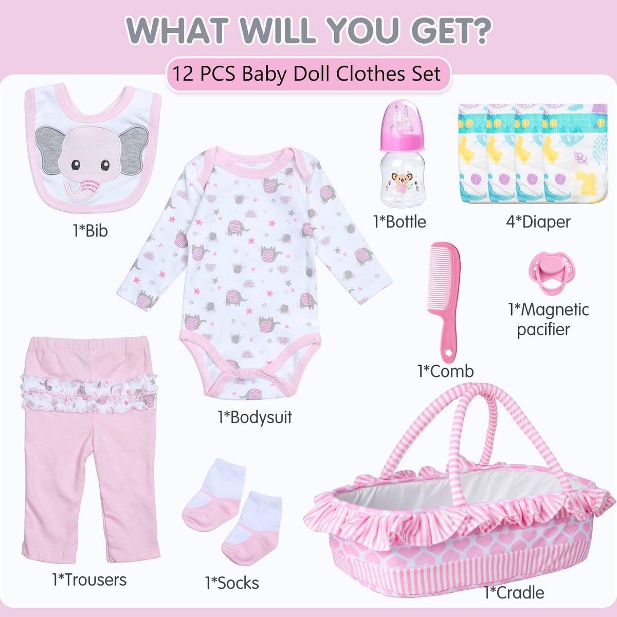 Reborn Baby Doll Clothes with Bassinet for 18-22 Inch Dolls F650215